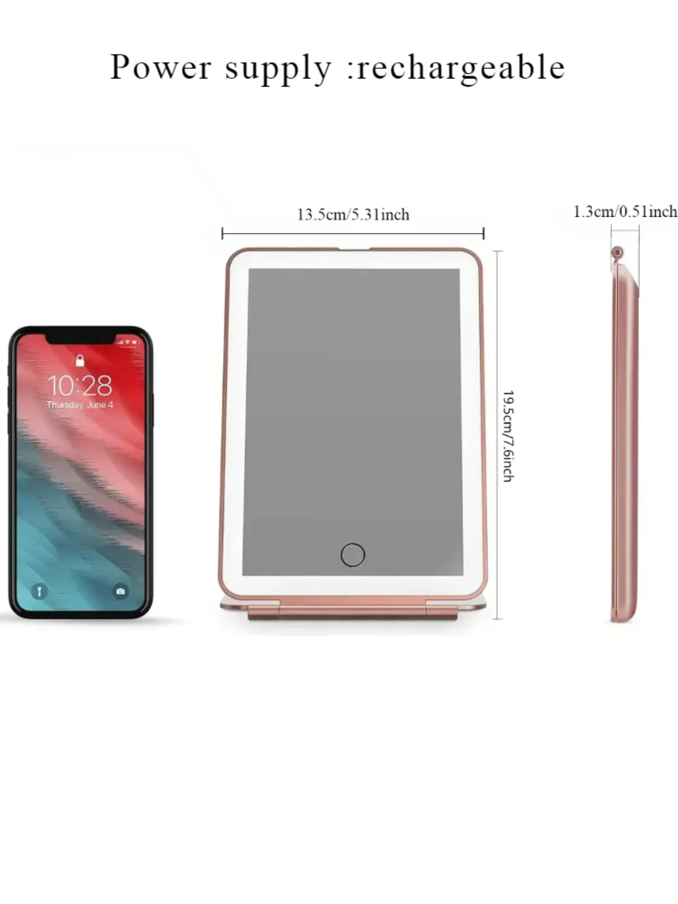 LED Foldable Travel Makeup Mirror 3 Colors Light Modes USB Rechargeable Touch Screen Portable Tabletop Cosmetic Mirror 5