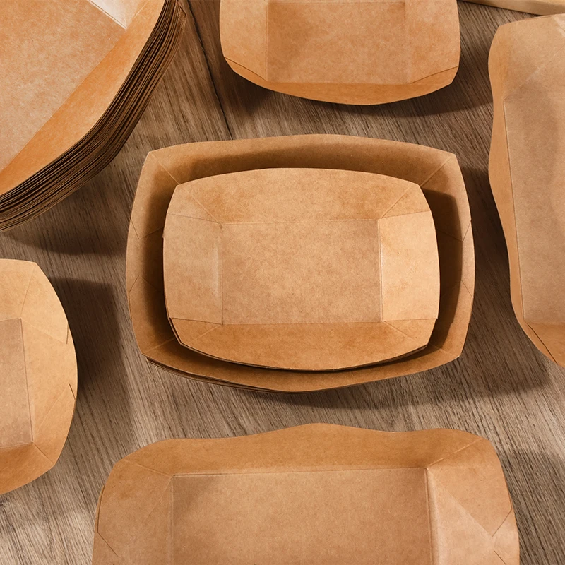 5/10 Pack Brown Kraft Paper Food Trays Disposable Snack Boats for Wedding Parties BBQs ... - SKU KPFT2306 - UGI Packaging