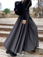 Qiukichonson Grey Midi Long Skirts Womens Maxi Skirt 2023 Autumn Winter Suit Skirt Goth Lolita High Waist Ruffle Pleated Skirts 2