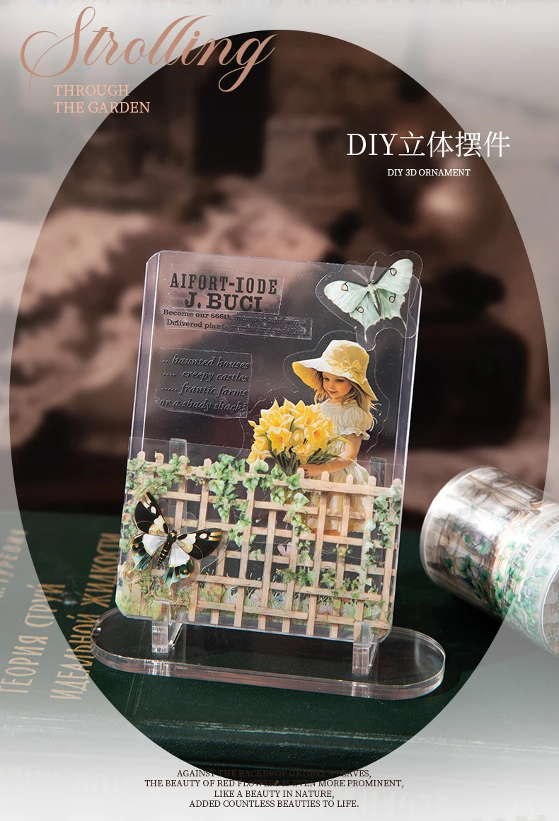 50mm * 2m PET Blume Rebe Zaun Landschaft Bänder Aufkleber Scrapbook Hand Konto Klebstoff handgemachte Diy Junk Journal Handwerk liefert – Detail 6