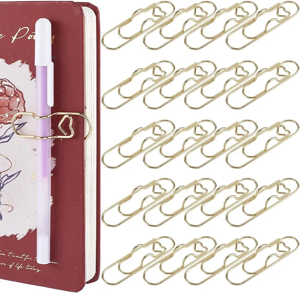 헤비 듀티 금속 펜 홀더 클립 사랑 모양 종이 클램프 도금 노트북 액세서리 크리..