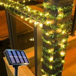 Solar - Powered Green Fairy Lights with Artificial Ivy Leaves - 8 Decorative Modes for Garden and Holiday Events (Little Green Leaf)