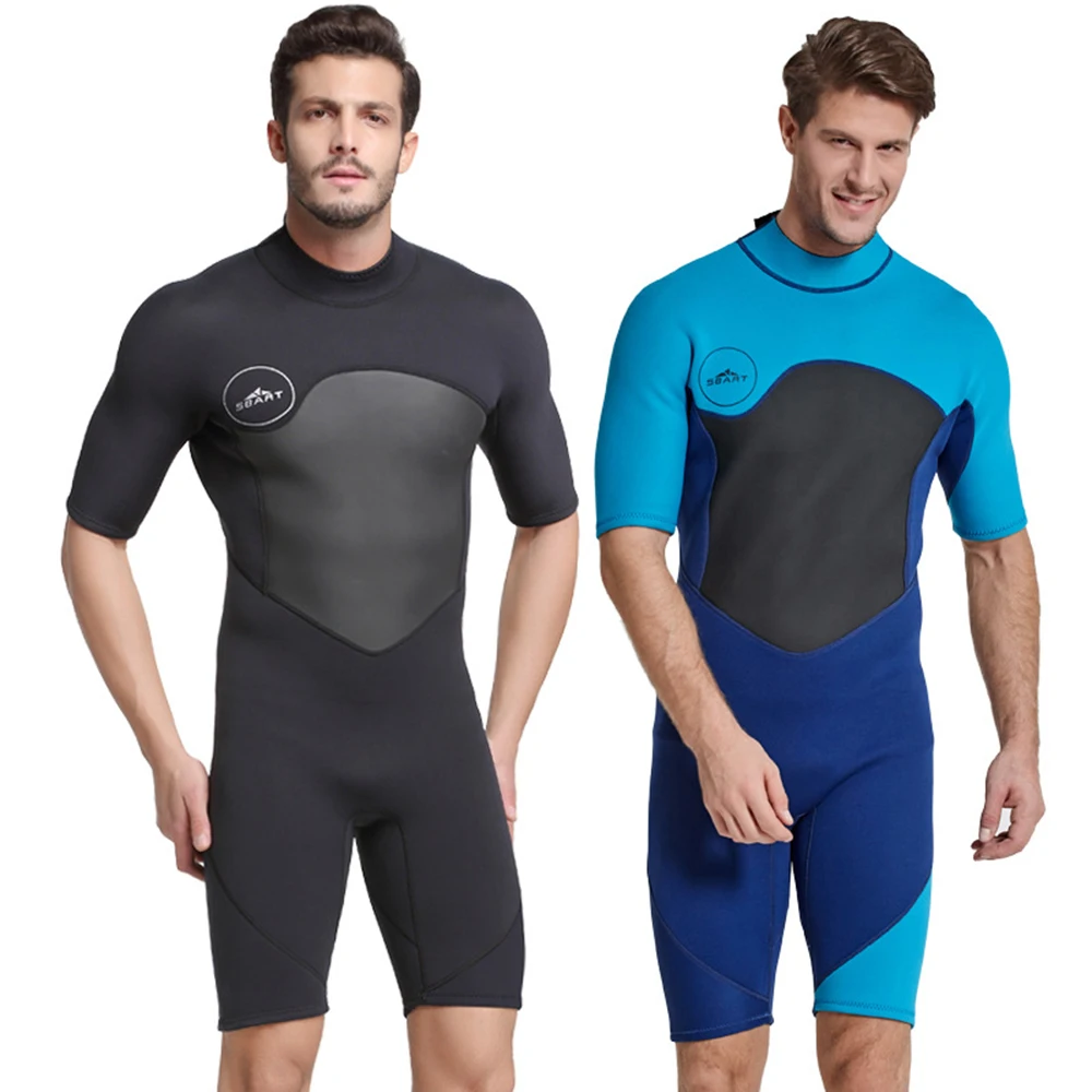 

2mm Neoprene Shorty Men One-piece Short Sleeve Wetsuit UV-proof Zip Diving Suit Underwater Snorkeling Swimming Surfing Swimsuit