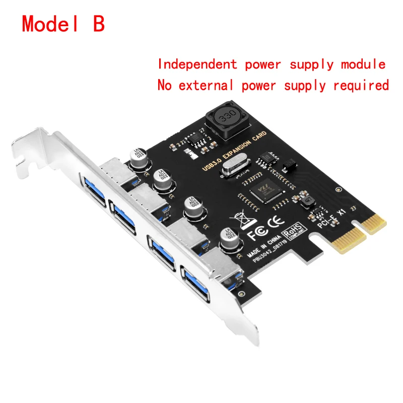 thumbnail image 1 of Tarjeta de expansión PCI-E USB 3.0 de 4 puertos Adaptador PCI Express PCIe USB 3.0 HUB Controlador USB 3.0 de 4 puertos USB 3 0 PCI e PCIe Express 1X, 1 of 5