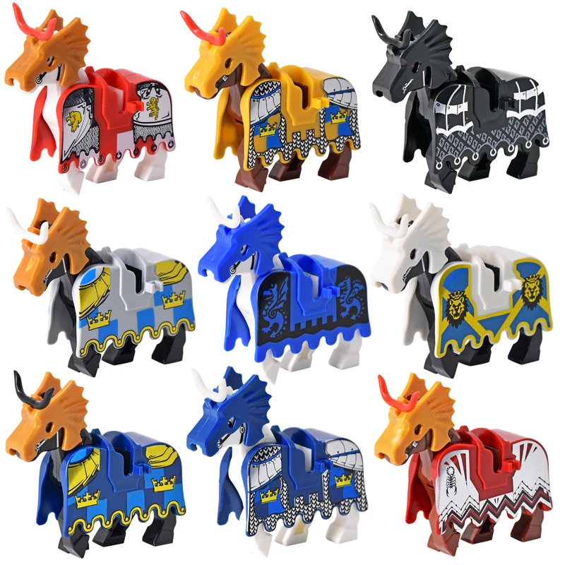 Moc Battle Steed Rome Warrior Lion Cavalryman Castle Dragon Knights Horse Building Block Cavaliere Brick Figure Toys For Kids Gifts