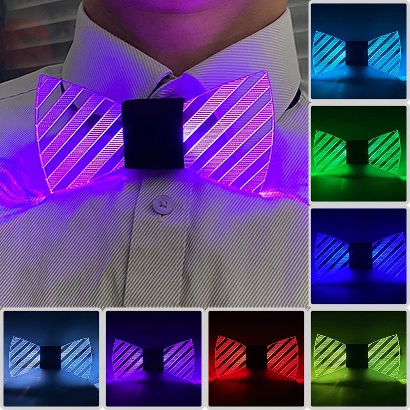 Costume Accessories Acrylic Bow Ties Men Women Decorative Neck Tie Disco Music Night Flashing Glow Colorful Bow Ties