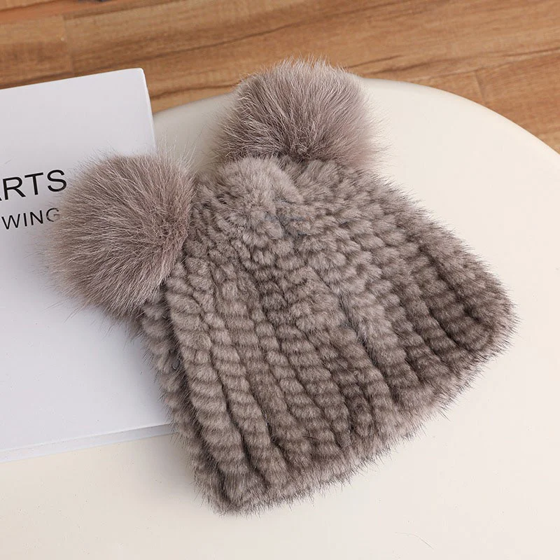 

Outdoor Children's Ski Hat Winter Thickened Real Mink Knitted Hat New Parent-child Leisure Warm Fashion Baby Elastic Hat