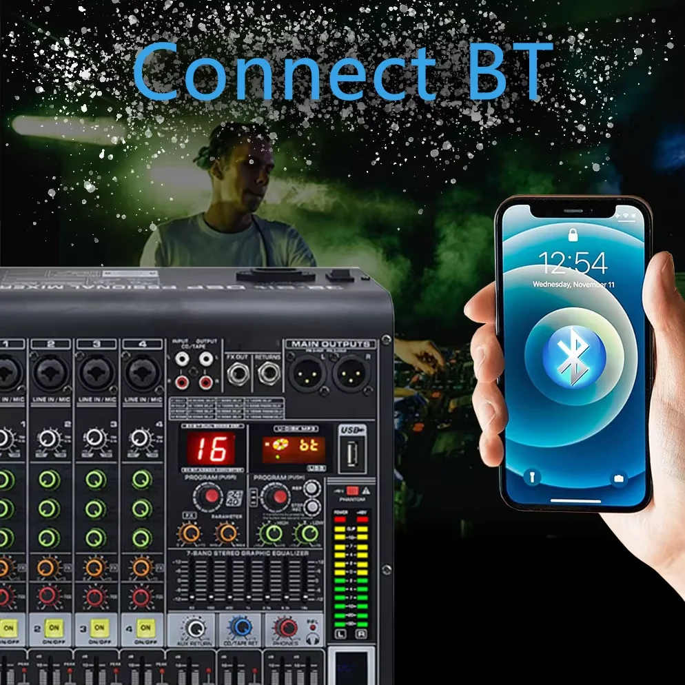 GAX-MD8 Pro 8채널 DJ 컨트롤러, 256 DSP 리버브 효과 BT 5.0 USB 오디오 사운드 카드 및 믹서 녹음 콘덴서 마이크