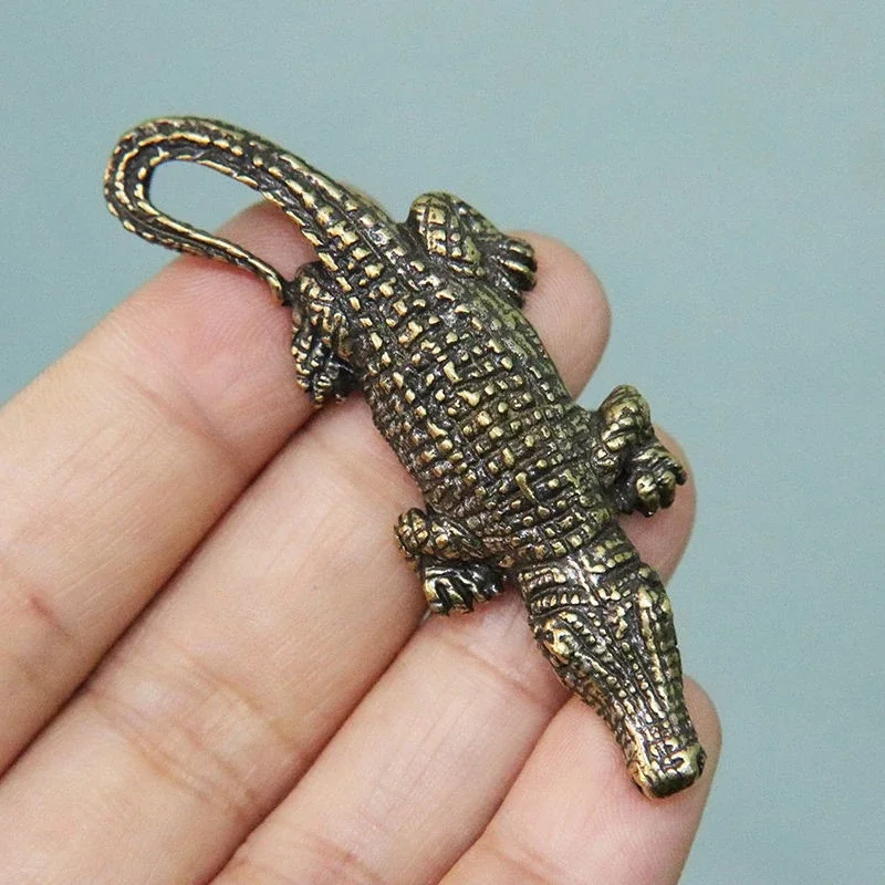 Antique Bronze Crocodile Miniature Figurines Vintage Brass Mini Alligator Statue Desk Ornaments Home Feng Shui Decor Crafts