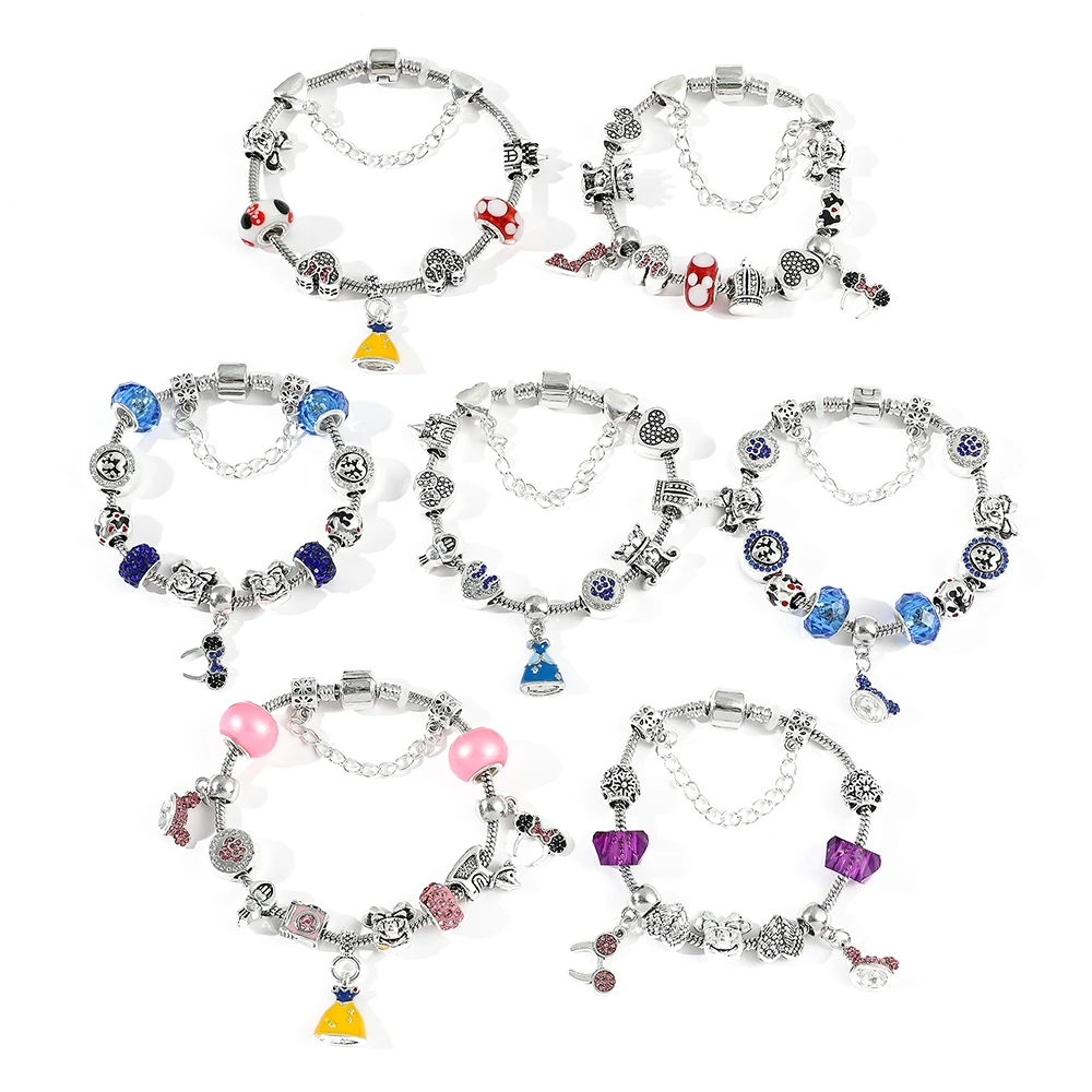 

Disney Mickey Mouse and Donald Duck Charm Bracelets Lovely Cute Minnie Castle Colorful Beads Accessories Gifts for Women Girl