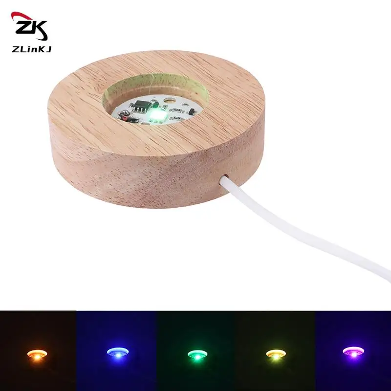 6cm/7cm/8cm runde Holz leuchte für Kristallglas harz Kunst Ornament LED Licht Display Basis Holz Lampen sockel Stand halter