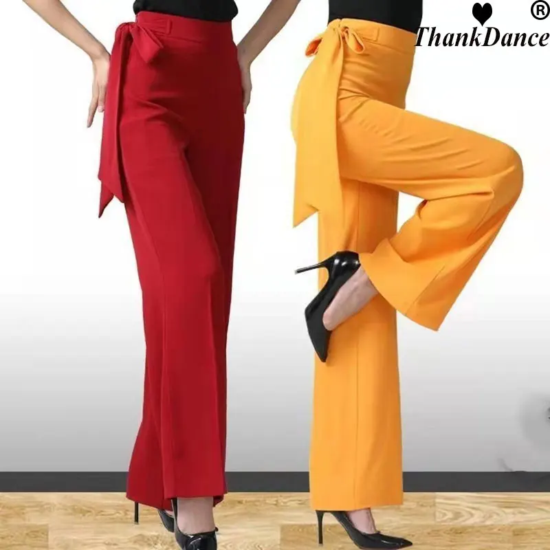 

Solid Color Ballroom Pants Standard Dance Street Modern Classical High Waist Rhinestones Trousers 2023 Jazz Woman Latin Waltz