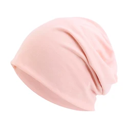 Unisex Autumn - Winter Elastic Slouchy Beanie Hat in Solid Color (Shell pink)