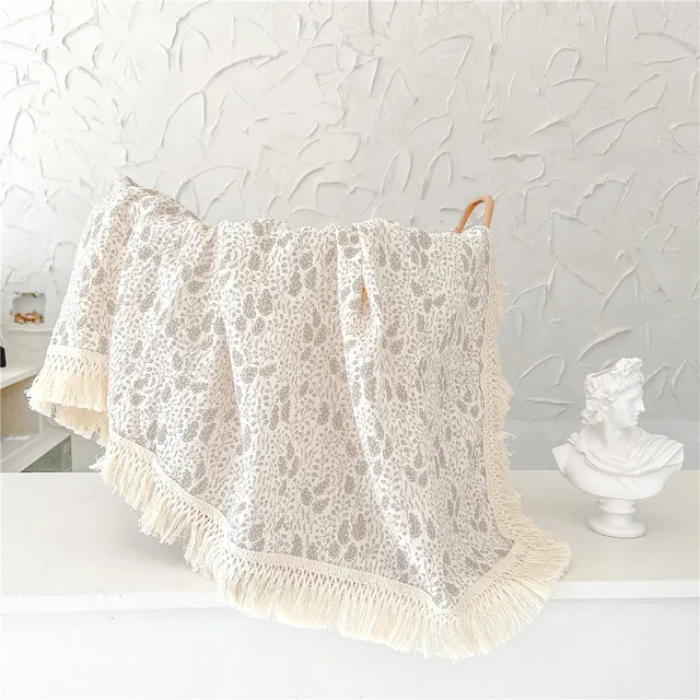 Cotton Muslin Swaddle Blankets for Newborn Baby Tassel Receiving Blanket New Born Swaddle Wrap Infant Sleeping Quilt Bed Cover Vine