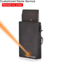 Luxurious Crazy Horse Leather RFID Blocking Wallet for Men - Slim & Stylish Purses with Coin Pocket (Black(Name Service))