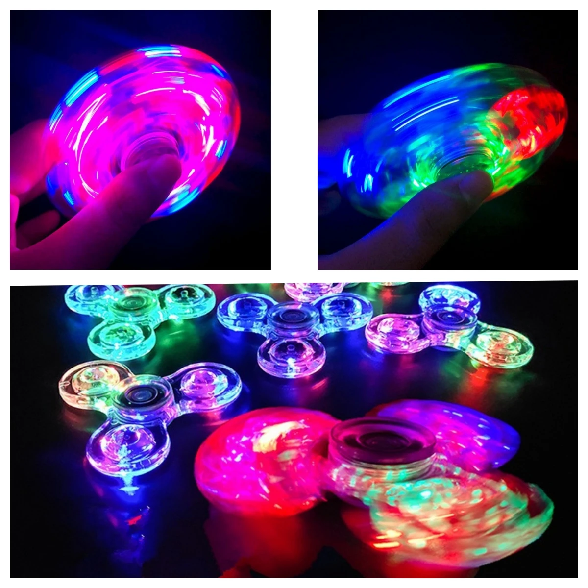 4pcs New Crystal Luminous LED Light Fidget Spinner Hand Top Spinners Glow in Dark Stress Relief Toys Gyroscope For Children
