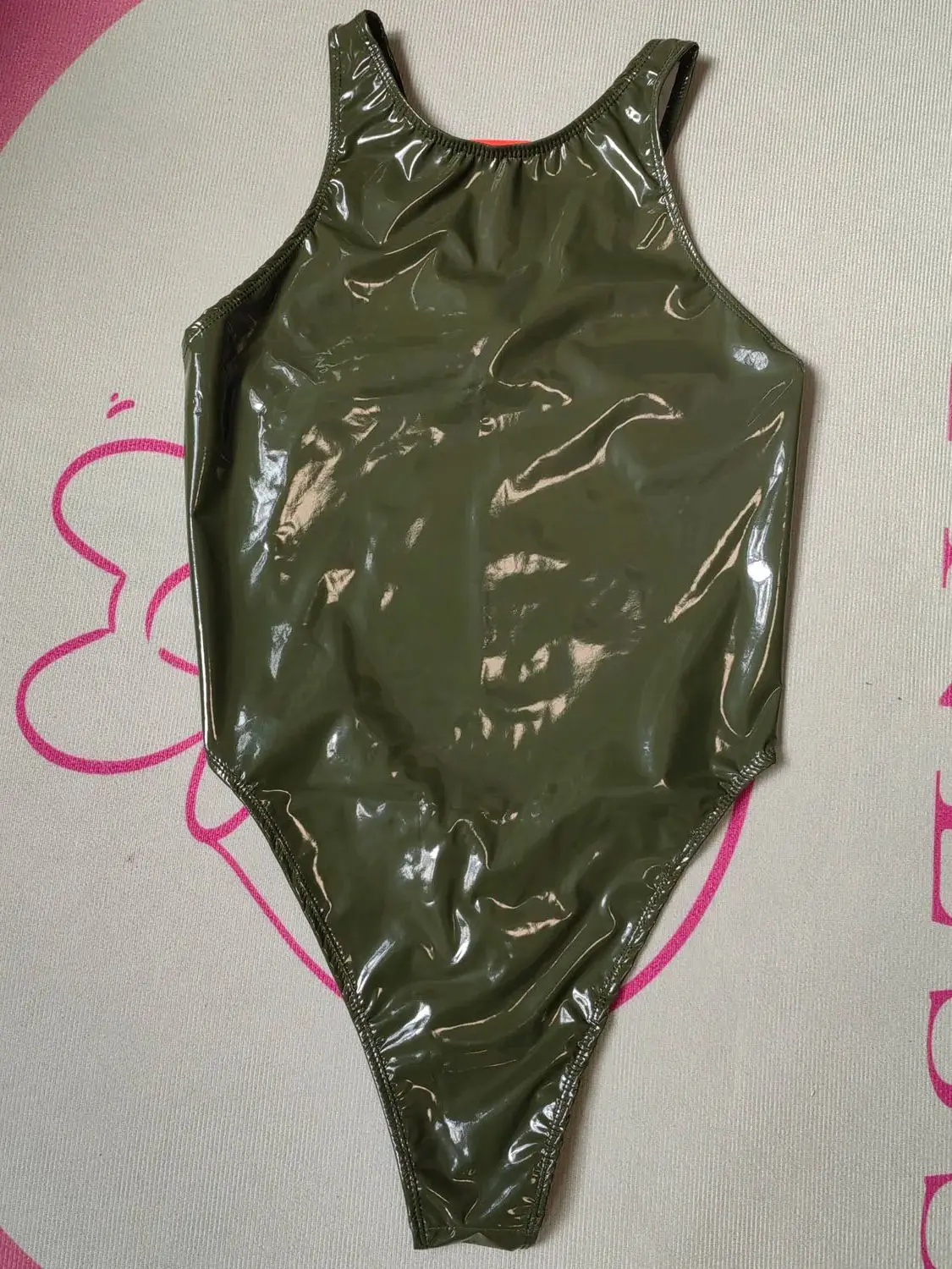 Wet Look PVC Catsuit Swimsuit Backless Shiny PU Leather Bodysuit High Cut Sukumizu Tights Hot Sexy Body Teddies Leotard Swimwear