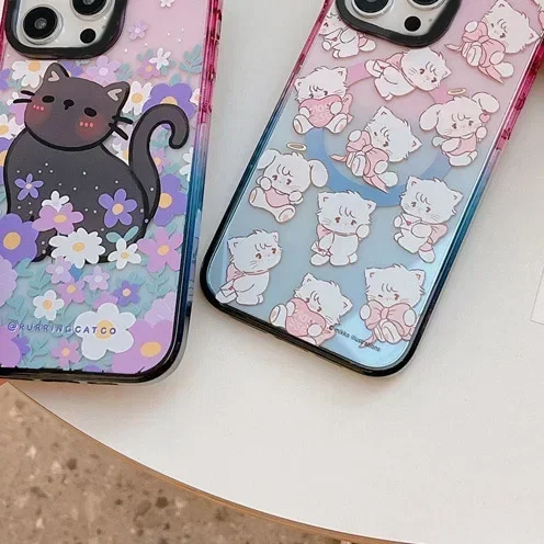 MagSafe Acrylic Flower Cat Phone Case Cover for IPhone 12 13 14 15 Pro Max Case for IPhone 15 Pro Max