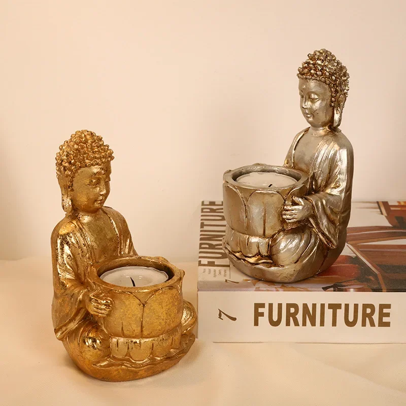 Buddha Candle Holder Statue Home and Garden Decoration Feng Shui Buddha Statue Candle Holder Tealight Holders Desk Decorative