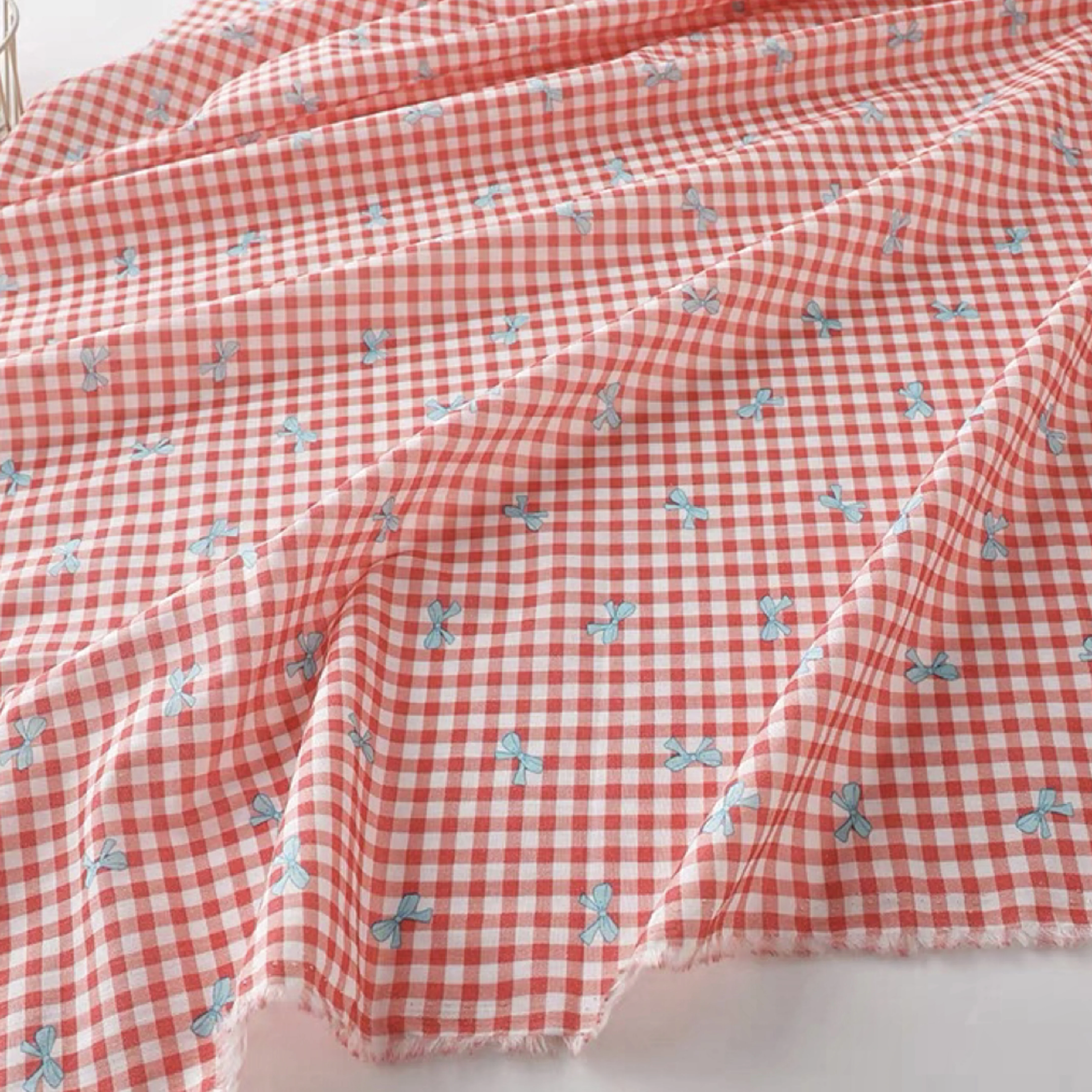 Colorful Checkered Bow Cotton Fabric 60S Printed Fabric for Making Dresses Shirts Pajamas Home and Children's Clothing Handmade Cotton Fabric