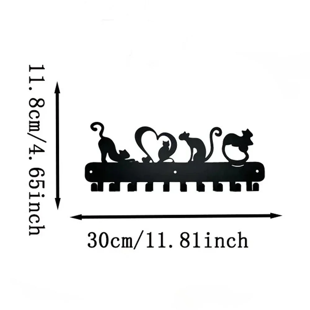 Love Cat Design Key Holder: Metal Wall Mounted Rack Hook, Ideal for Wall Hanging Storage and Key Organization 2
