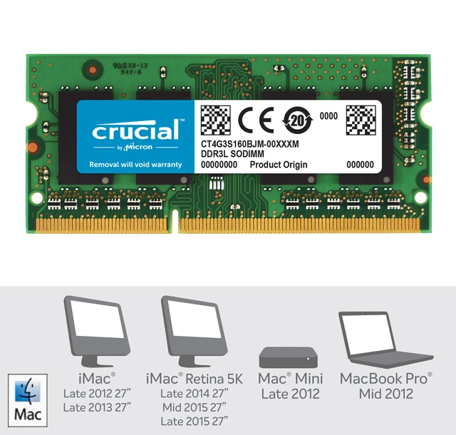 Crucial 4GB 8GB DDR3L 1333 1600 1866 MHz PC3L 204Pin 1.35V SO-DIMM Laptop  Memory