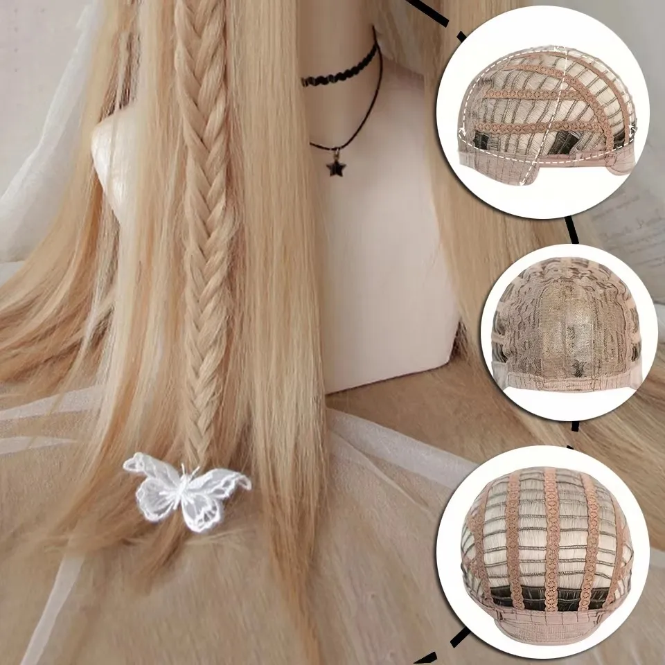 XIYUE Long Natural Wavy Platinum Blonde Wigs With Bangs Cosplay Party Lolita Synthetic Wigs for Women Heat Resistant Fiber