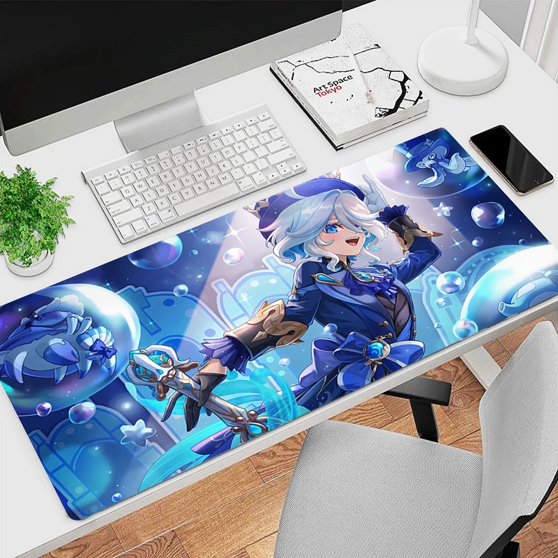 Genshin Impact Furina Anime Game Mousepad Mouse Mat Tapete Escritório pc Kawaii Gaming Acessórios Teclado Laptop 900x400 - Imagem 3