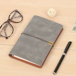 Vintage Soft PU Leather Travel Journal Notebook | Loose-leaf Binder Diary & Planner | School Stationery - A5 (Grey)