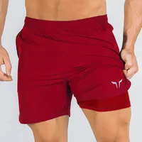 Double-layer Fitness Shorts Men's Summer Thin Fake Two-piece Lined Quick-drying Breathable Woven Quarter Pants 1