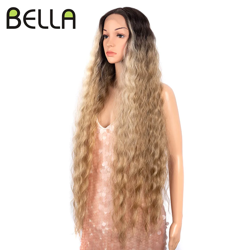 Bella 40 Inch Synthetic Deep Wave Long Wigs Ombre Blonde Brown Cosplay Heat Resistant Fiber Fake Hair synthetic wig