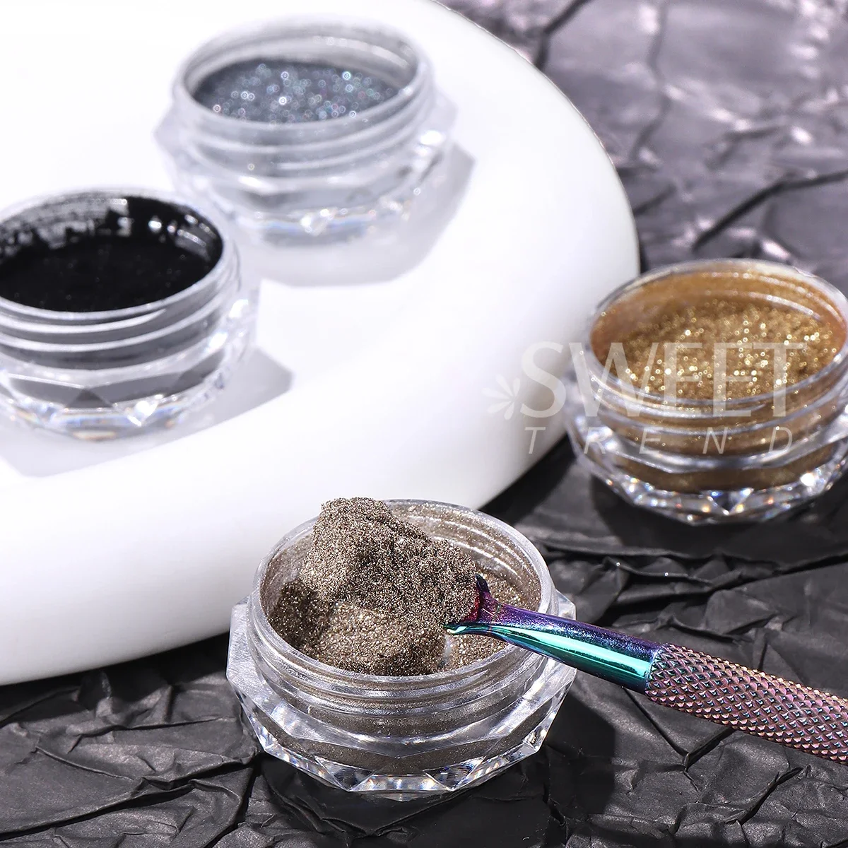 4pcs Y2K Metallic Chrome Nail Glitter Powder Punk Silver Black Metal Mirror Pigment Rubbing Dust DIY Charm Manicure Decoration