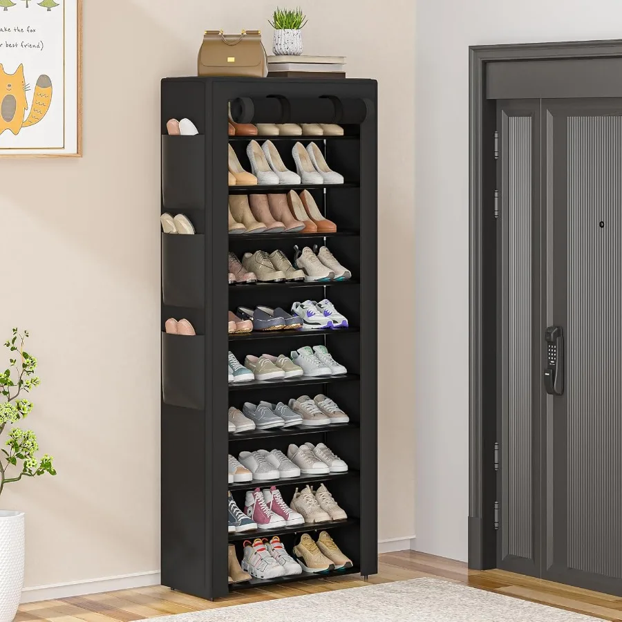 Large Shoe Rack Black 6 Side Pockets 23.6 Wide x 11.4 Deep x 68.9 Tall 3641 Pairs of Shoes