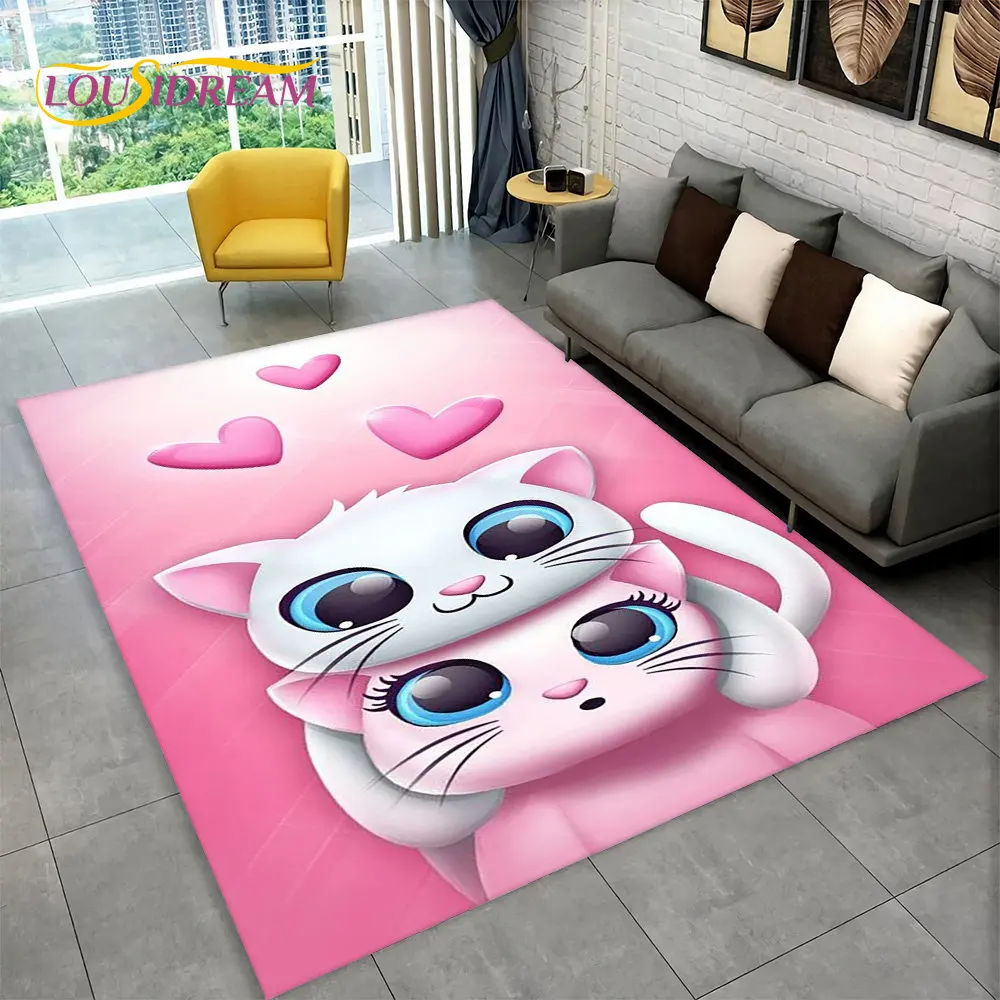 Cute Cat Cartoon Area Rug,Carpet Rug for Living Room Children\'s Bedroom Sofa Doormat Decor,Kids Play Crawling Non-slip Floor Mat