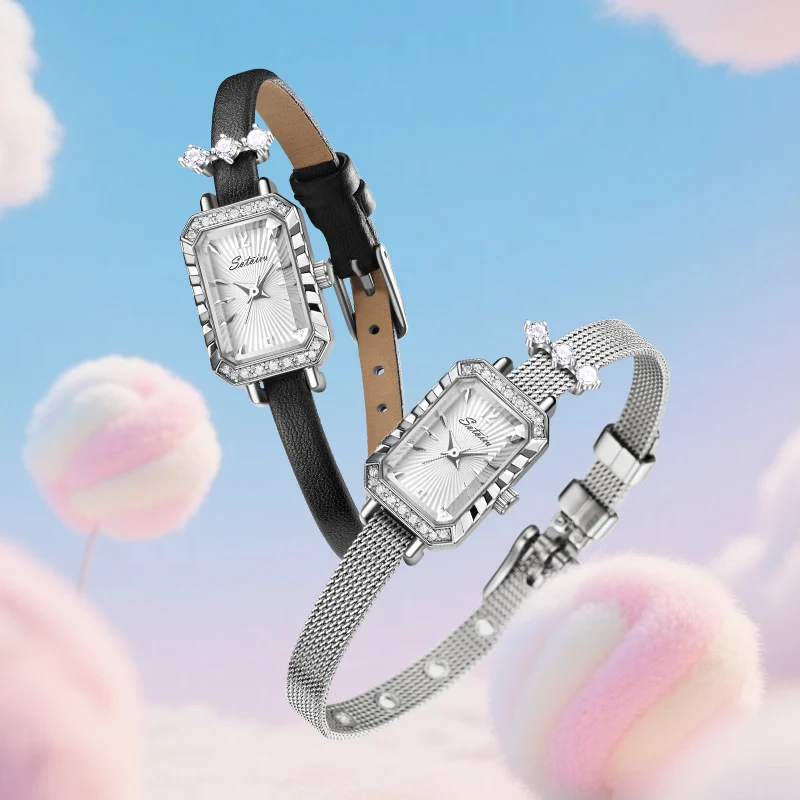 ساعة نسائية مربعة بتصميم أنيق – سوار جلدي أو شبكي