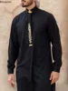 Mid East Islamic Clothes Men's Muslim Fashion Abaya Long Sleeve Embroidered Stand Collar Robe Ethnic Style Loose Men Jubba Thobe