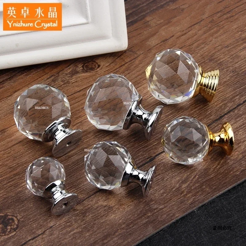 20mm 30mm 40mm 50mm Crystal Ball Design Clear Crystal Glass Knobs Cupboard Drawer Pull Kitchen Cabinet Wardrobe Handles Hardware