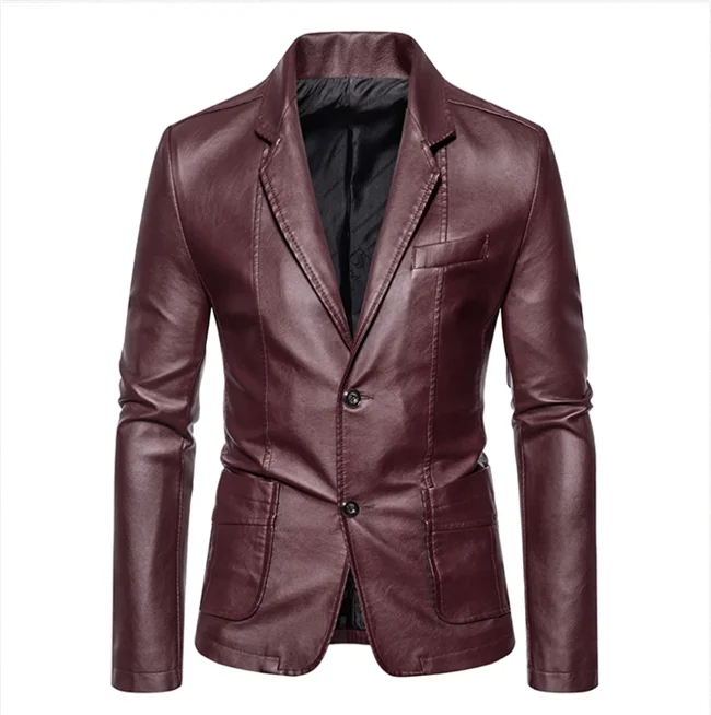 Mens Casual Leather Jacket - 2024 Fashion Slim Fit Coat 5XL BlackKahki