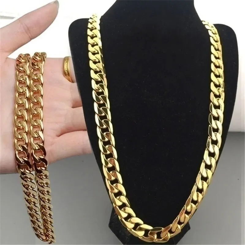 Klassische hochwertige glatte Schloss-Kette für Frauen, Kragen, goldfarben, klobiger dicker Link, Grunge-Schmuck, Steampunk-Männer-Geschenk