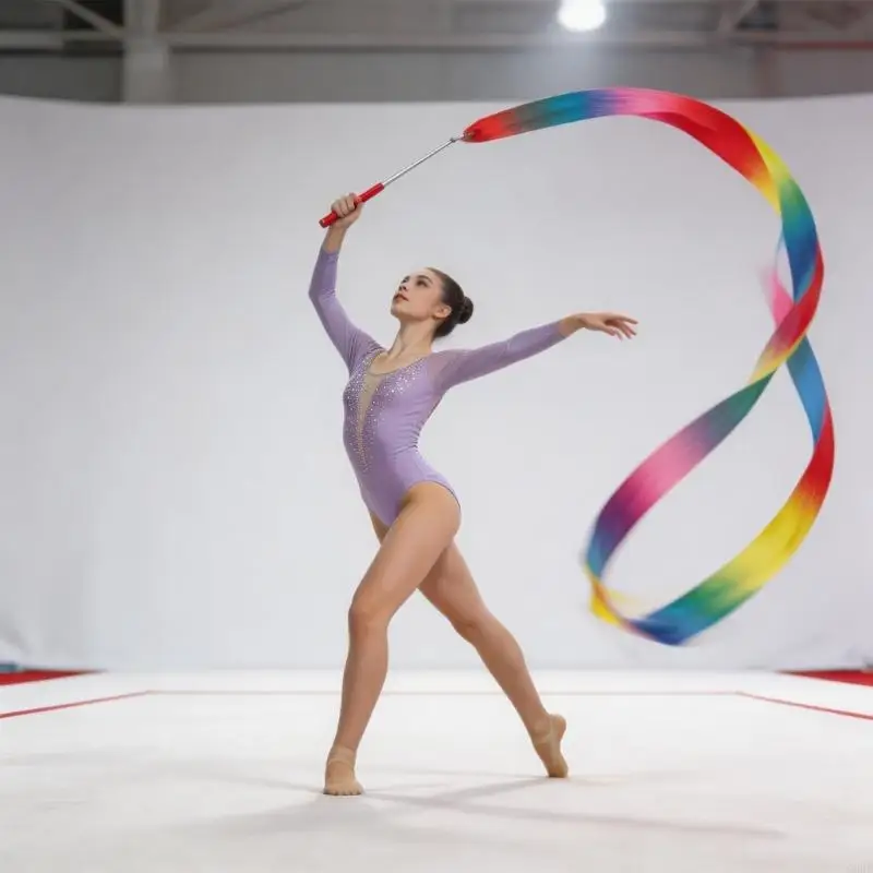 Nastro da ginnastica Nastro da danza scintillante Manganelli rotanti Stelle filanti a nastro lungo Ginnastica ritmica per danza