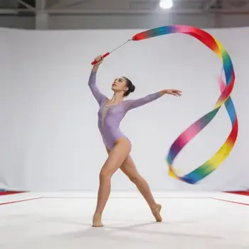 Nastro da ginnastica Nastro da danza scintillante Manganelli rotanti Stelle filanti a nastro lungo Ginnastica ritmica per danza