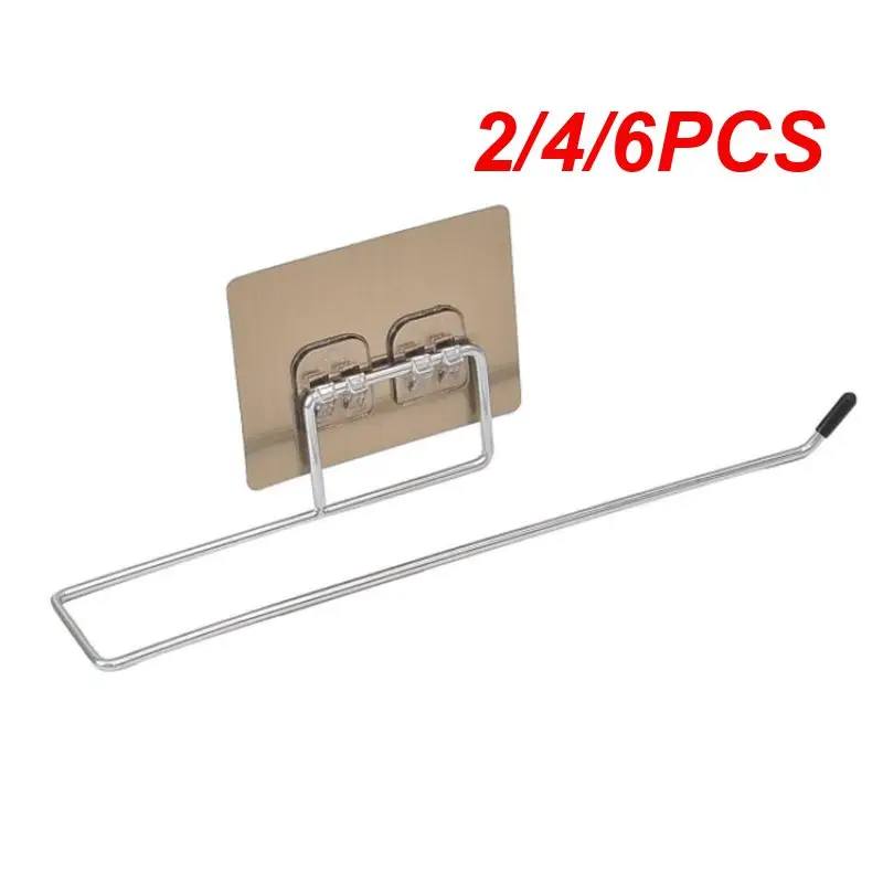 

2/4/6PCS Punch-free Roll Paper Shelf Stainless Steel Organizer Kitchen Bathroom Accessories Self Adhesive Hook