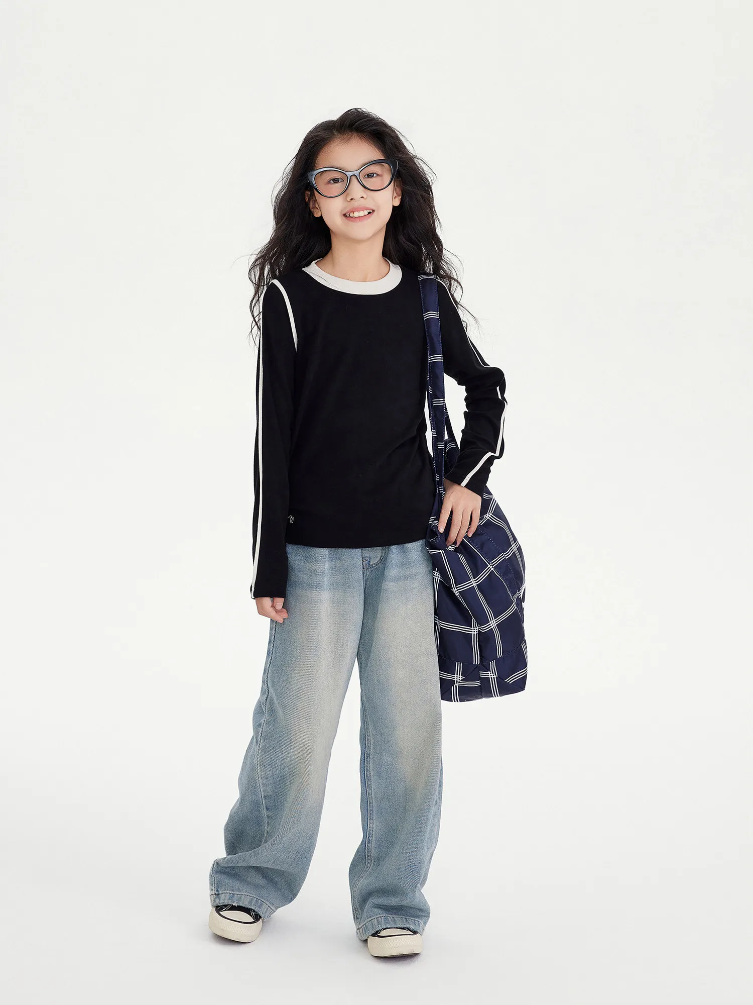 새로운 2026 퓨어 컬러 여아 루즈핏 청바지 아동 캐주얼 와이드 레그 스트레이트 롱 팬츠 봄 가을 다용도 바지