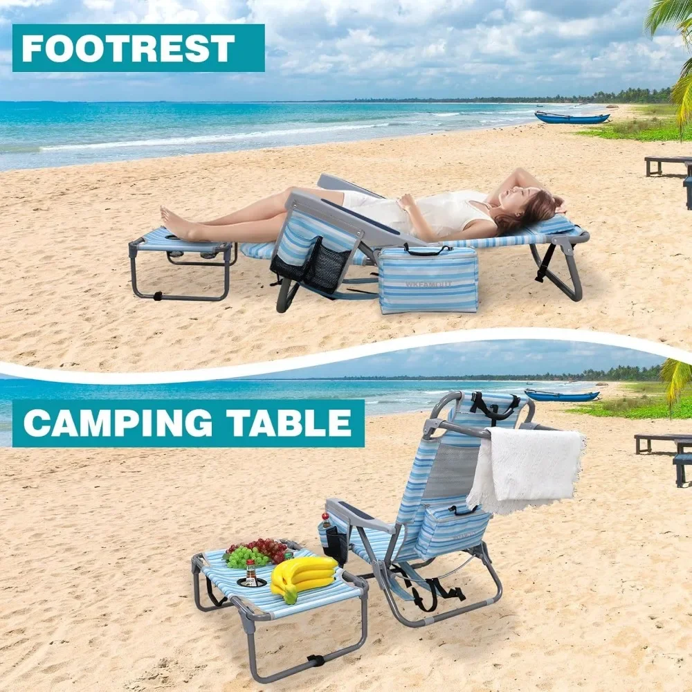Backpack Folding Beach Chairs Set of 2 for Adults Heavy Duty 350Ibs with Camping Table Portable Lay Flat Beach Chair 4