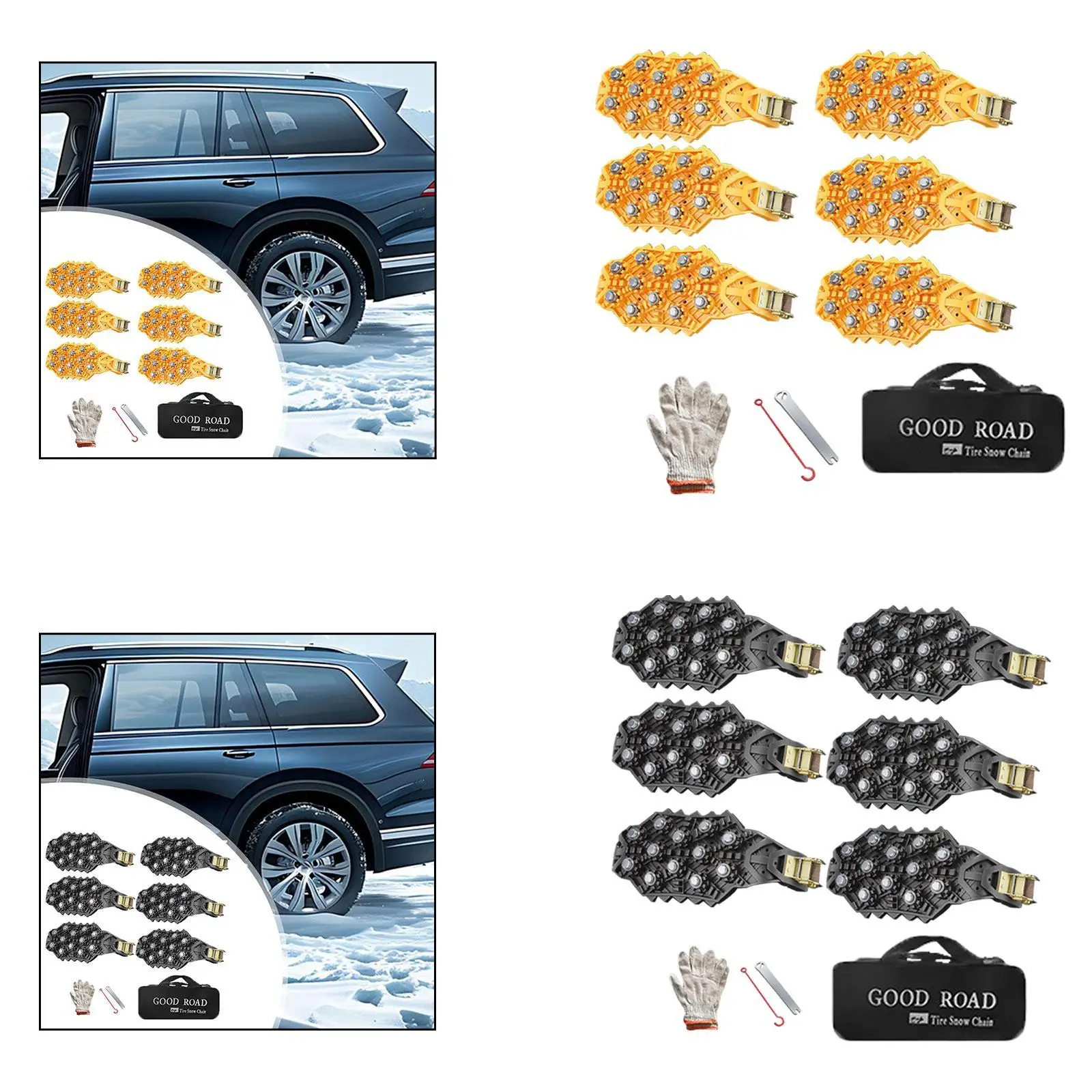 6x Tire Chains Reusable Easy Installation for 165-275 Tire Snow Chains Survival Vehicles Anti Slip Automotive Snow