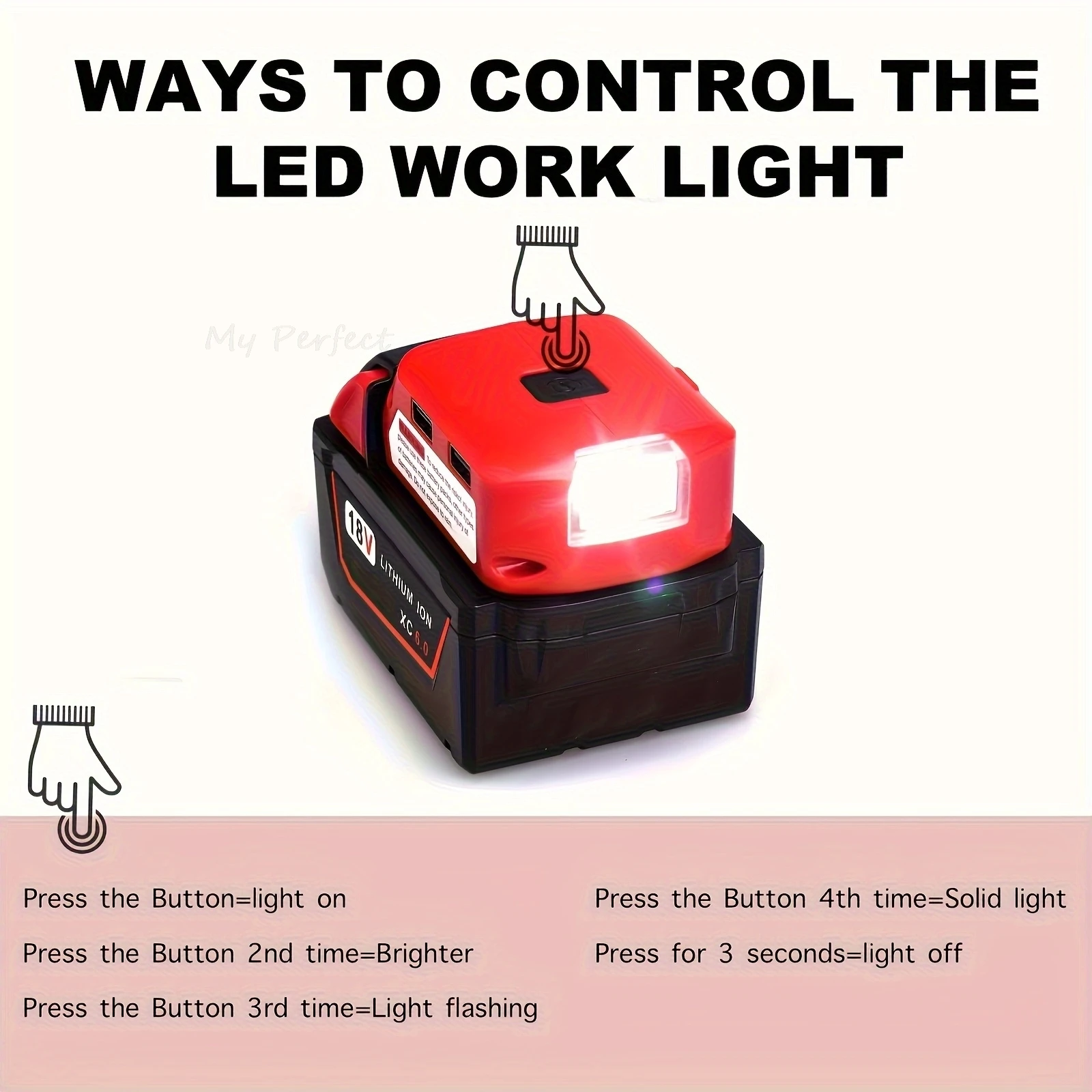 배터리 어댑터 밀워키 용 14.4-18V 리튬 이온 배터리 3W 140lm LED 작업 조명 2 USB-A 빠른 충전 포트 12V DC Outlet Milwaukee Tools 액세서리 M18 배터리 캠핑 비
