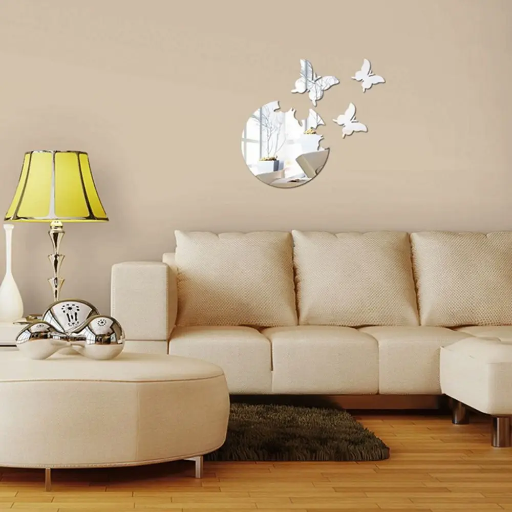 4Pcs/set Elegant DIY 3D Butterfly Mirror Sticker Mirror Acrylic Butterfly Decal Self-adhesive Bedroom