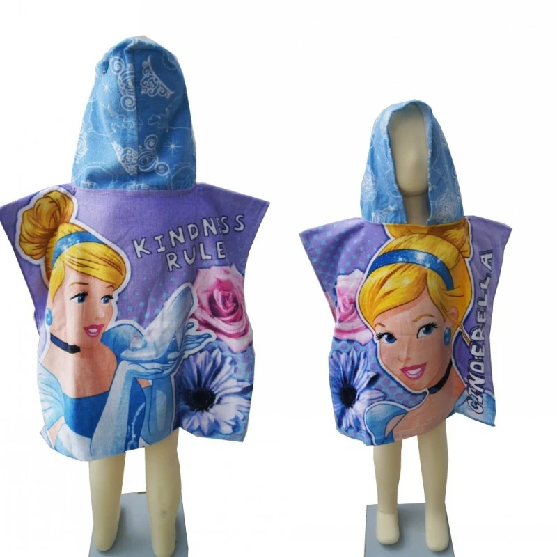 Cartoon Frozen Princess Elsa Cinderella Jasmine Baby Girls Hooded Bath Towel Cotton Swimming Cloak Toddler Bathrobe 55x110cm