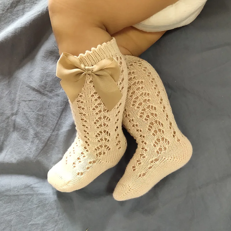 

Sweet Style Baby Socks Children Girls Bow Knee High Fishnet Socks Toddler Bowknot In Tube Socks Kid Summer Hollow Out Socks 0-3Y