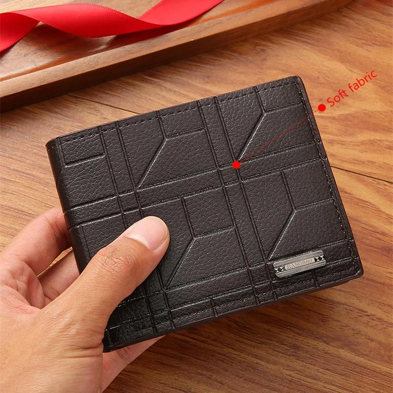 New Brand Men'S Wallet Men'S Short Wallet Youth Fashion Plaid Horizontal Soft Leather Wallet Large Capacity Multi Card Wallet 3